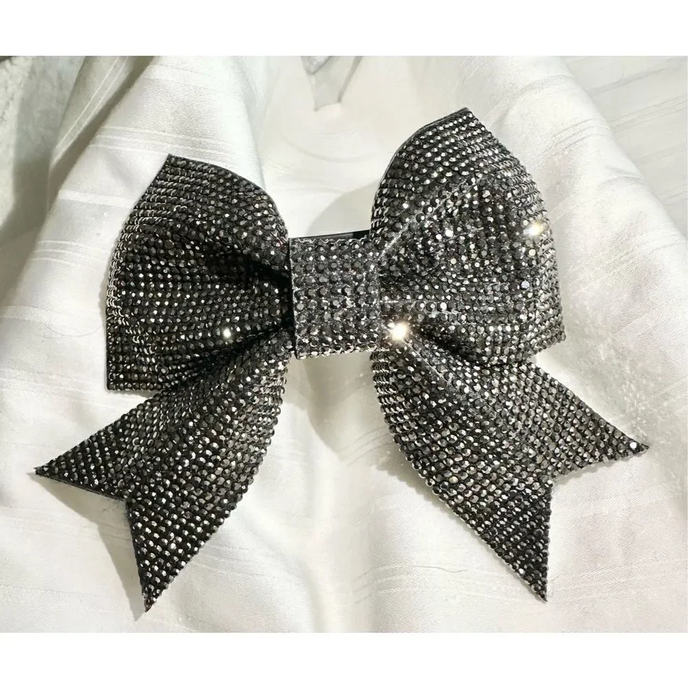 Super sparkly black rhinestone barrette hair bow